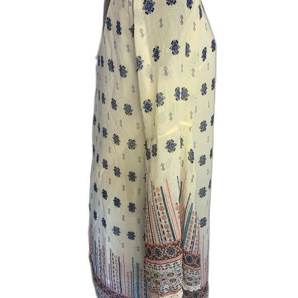 Xhilaration Blue Coral Paisley Dress Crochet Tipped Bell Sleeves Size L - Picture 2 of 8